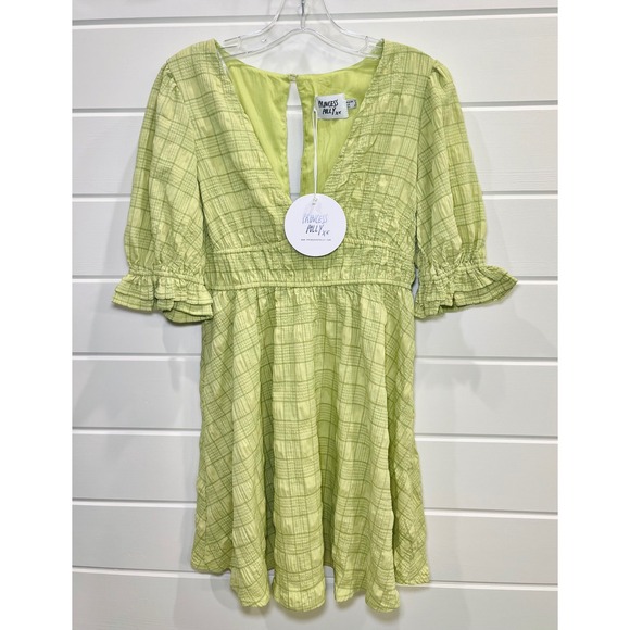 Princess Polly Dresses & Skirts - Princess Polly Mini Dress Womens 8 Green Plaid Puff Sleeve‎ Cottagecore Summer